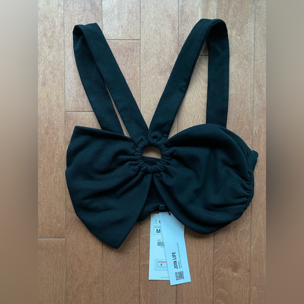 Zara Black Bow Front Crop Top - Brand New with tags